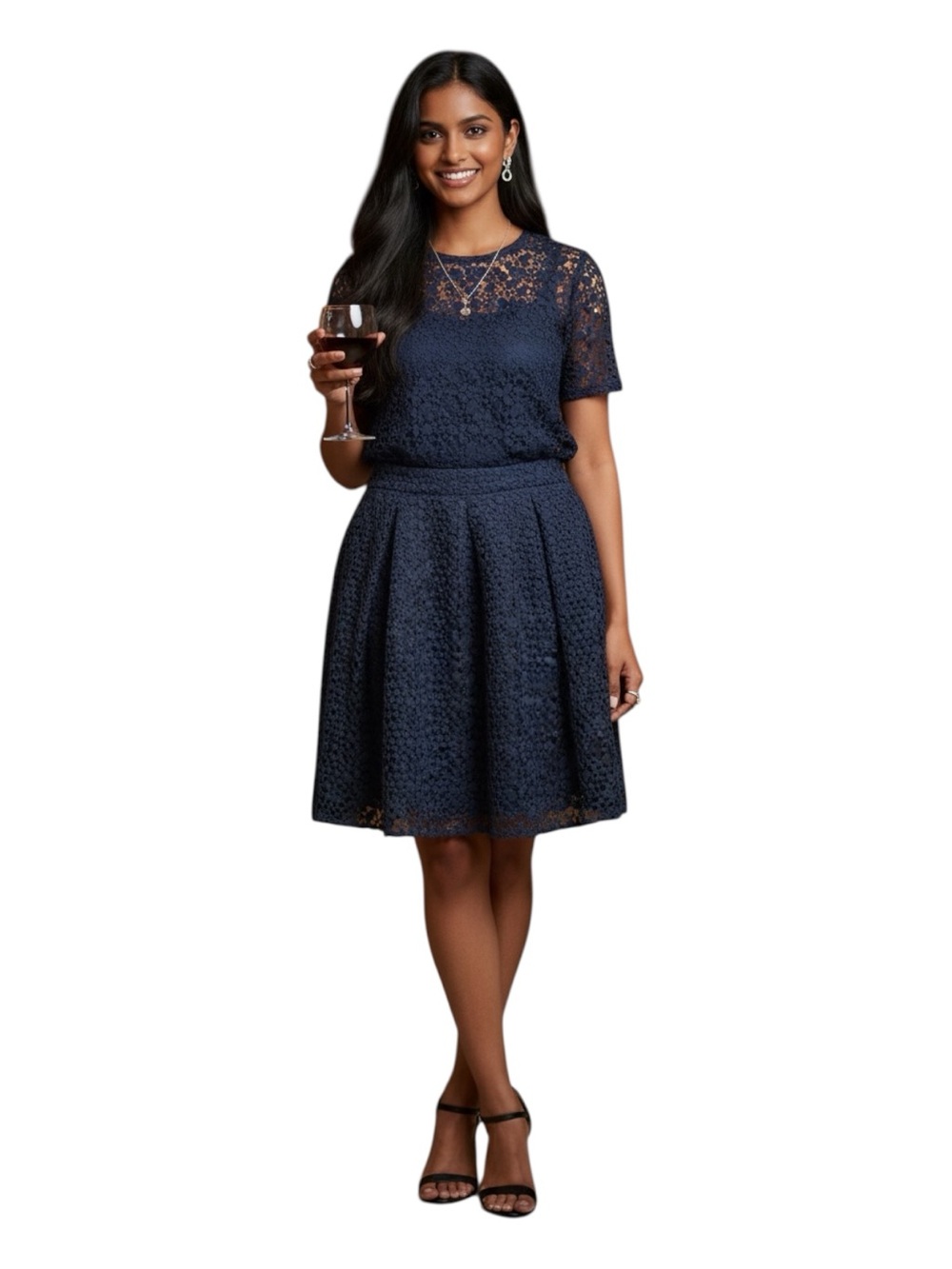 Boden Navy Floral Cotton Crochet Full Skirt l